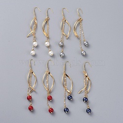 Shell Pearl Dangle Earrings, with 304 Stainless Steel Pendants, 316 Surgical Stainless Steel Earring Hooks, Brass Cable Chains and Cardboard Packing Box, Mixed Color, 98mm, Pin: 0.8mm(EJEW-JE03905)