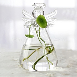 Angel Shape Glass Vase, Hydroponic Terrarium Container Vase for Home Office Garden Decor, Clear, 50x100mm(PW-WG63977-01)