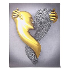 3D Effect Chemical Fiber Oil Canvas Hanging Painting, Kissing Couple Bedroom Decor, Wall Art Romantic Embracing Couple Poster Print Picture, Abstract Modern Artwork for Living Room, Heart Pattern, 400x300x3mm(AJEW-C023-01A-01)