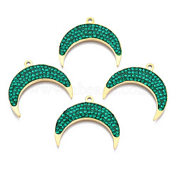 316 Surgical Stainless Steel Pendants, with Micro Pave Cubic Zirconia, Real 14K Gold Plated, Moon, Green, 19x22.5x2mm, Hole: 1.5mm(STAS-S116-419B)