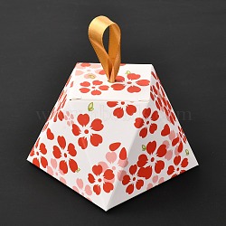 Diamond Shape Romantic Wedding Candy Box, Flower Pattern with Ribbon, Gold, Finished Product: 8.1x8.1x6cm(CON-L025-C03)