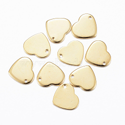 304 Stainless Steel Stamping Blank Tag Charms, Heart, Real 24K Gold Plated, 10x11x0.8mm, Hole: 1mm(X-STAS-H557-22G)