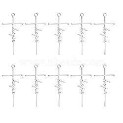 10Pcs Hope Cross Charm Pendant Cross Faith Charm Necklace Stainless Steel Pendant for Christian Religious Jewelry Gifts Making, Stainless Steel Color, 39.8x20.2mm, Hole: 2mm(JX519A)