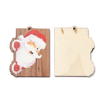 Single Face Christmas Printed Wood Pendants, Santa Claus Charms, Red, 47x37x2.5mm, Hole: 2mm
