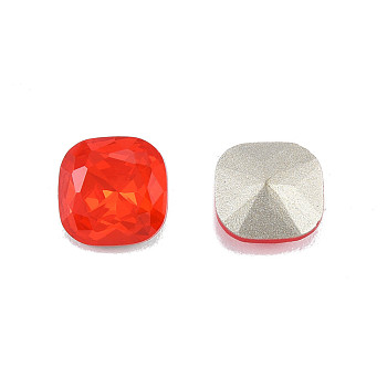K9 Glass Rhinestone Cabochons, Pointed Back & Back Plated, Faceted, Square, Siam, 8x8x4.5mm