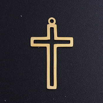 201 Stainless Steel Charms, Cross, Golden, 27.5x16x1mm, Hole: 1.5mm