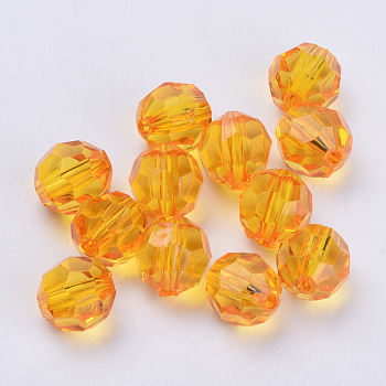 Transparent Acrylic Beads, Faceted, Round, Orange, 6x5.5mm, Hole: 1.3mm, about 4200pcs/500g