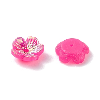 PVD Vacuum Plating Resin Beads Cap, AB Color Plated, DIY Accessories, Flower, Flamingo, 8x3mm, Hole: 1.2mm