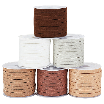 Elite 6 Rolls 6 Colors Faux Suede Cord, Faux Suede Lace, Mixed Color, 5x1.5mm, about 5.47 Yards(5m)/roll, 1 roll/color