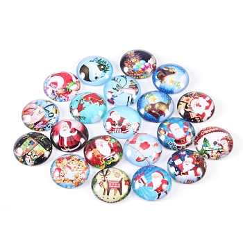 Christmas Themed Glass Cabochons, Half Round/Dome, Mixed Color, 8mm, 20pcs/bag