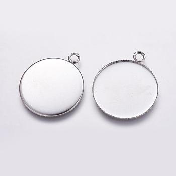 304 Stainless Steel Pendant Cabochon Settings, Milled Edge Bezel Cups, Flat Round, Tray: 30mm, 36x31x2mm, Hole: 3mm