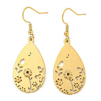 Ion Plating(IP) 304 Stainless Steel Dangle Earrings for Women, Teardrop, Real 18K Gold Plated, 50x17.5mm