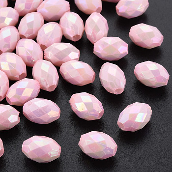 Opaque Acrylic Beads, Dyed, AB Color, Faceted, Oval, Pink, 12x8mm, Hole: 2.5mm, about 1120pcs/500g