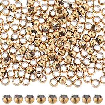 200Pcs Vacuum Plating 304 Stainless Steel Spacer Beads, Round, Golden, 4x3mm, Hole: 2mm