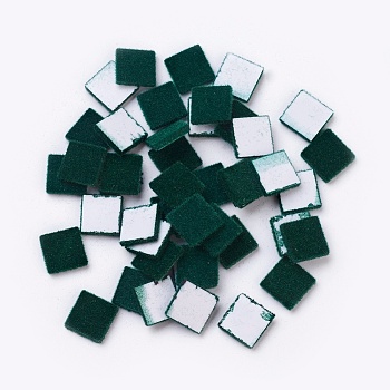 Flocky Acrylic Cabochons, Sqaure, Dark Green, 10x10x2mm