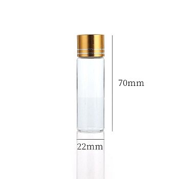 Clear Glass Bottles Bead Containers, Screw Top Bead Storage Tubes with Aluminum Cap, Column, Golden, 2.2x7cm, Capacity: 15ml(0.51fl. oz)