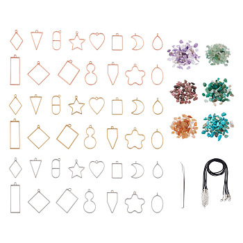 DIY UV/Epoxy Resin Pendant Necklace Making Kits, include Alloy Open Back Bezel Pendants, Natural Gemstone Chip Beads and Waxed Cord Necklace Making, Mixed Color, 132x9.6x2mm, 1pc/bag