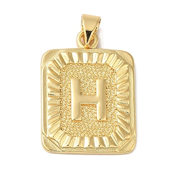 Rack Plating Brass Pendants, Long-Lasting Plated, Lead Free & Cadmium Free, Square with Letter Charms, Letter H, 24x17x2.5mm, Hole: 4x3.5mm