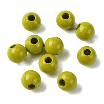 Spray Painted 202 Stainless Steel Beads, Round, Olive, 6x5mm, Hole: 2mm