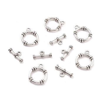 Tibetan Style Alloy Toggle Clasps, Ring & Bar, Antique Silver, O Ring: 23.5x19x4mm, Hole: 3mm, T Bar: 9.5x20x3.5mm, Hole: 2.6mm.