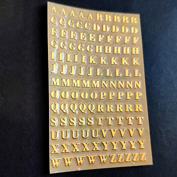 Self Adhesive Alloy Stickers, Metal Scrapbooking Stickers, Capital Letter A~Z, Golden, Letter: 0.3cm
