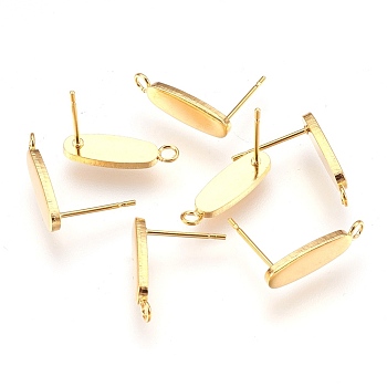304 Stainless Steel Stud Earring Findings, with Loop and Flat Plate, Oval, Golden, 12.5mm, Hole: 2mm