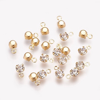 Brass Rhinestone Charms, for DIY Jewelry Making, Nickel Free, Real 18K Gold Plated, Flat Round, 5.5x3.5x2.5mm, Hole: 1mm