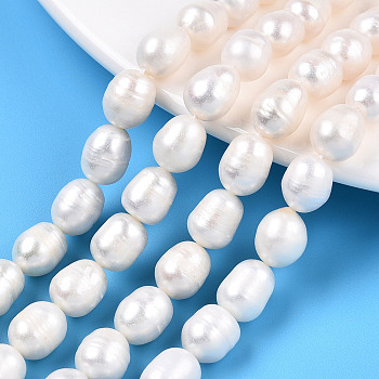 Natural Cultured Freshwater Pearl Beads Strands, Rice, Seashell Color, 9~12.5x8.5~9mm, Hole: 0.7~0.8mm, about 17pcs/strand, 7.09 inch(18cm)