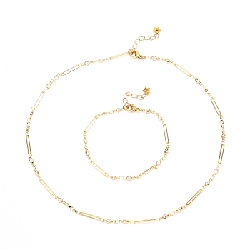 Clear Cubic Zirconia Jewelry Set for Girl Women, Brass Link Chain Necklace and Bracelet with Tiny Star, Golden, 16-7/8 inch(43cm), 7.28 inch(185mm)