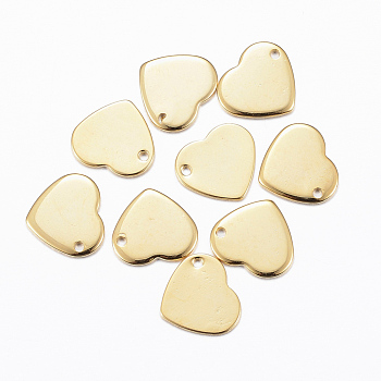 304 Stainless Steel Stamping Blank Tag Charms, Heart, Real 24K Gold Plated, 10x11x0.8mm, Hole: 1mm