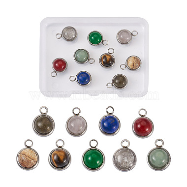 Stainless Steel Color Half Round Mixed Stone Charms