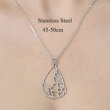 201 Stainless Steel Hollow Teardrop with Flower Pendant Necklace(NJEW-OY002-07)-3