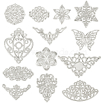 130Pcs 13 Styles Iron Filigree Joiners Links, Etched Metal Embellishments, Mixed Shapes, Platinum, 26~66x30~78.5x0.5~3mm, Hole: 1.2~2.5mm, 10pcs/style(DIY-PH0023-85)