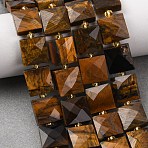 Natural Tiger Eye Beads Strands, Faceted, Square, with Seed Beads, 10.5x10.5x4.5~5.5mm, Hole: 1mm, about 31pcs/strand, 14.76~15.16''(37.5~38.5cm)(G-F839-A16-01)