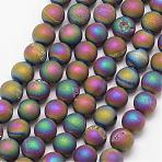Electroplated Natural Agate Bead Strands, Round, Grade A, Colorful, 6mm, Hole: 1mm, about 30pcs/strand, 7.5 inch(G-K168-6mm-L2-08)