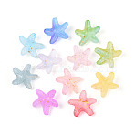 Frosted Transparent Acrylic Beads, Starfish, with Gold Powder, Mixed Color, 18x19x9mm, Hole: 1.6mm(FACR-T007-03)