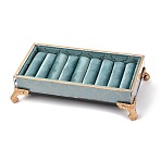 Flannelette & Wooden Rectangle Jewelry Displays Stand, Earring Necklace Ring Jewelry Holder Stand Display, Cadet Blue, 22x12x5.35cm(ODIS-A010-13)