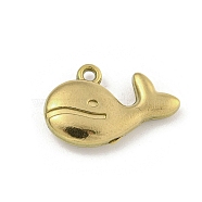 Ion Plating(IP) 304 Stainless Steel Pendants, Whale Charm, Real 18K Gold Plated, 12x18.5x3.5mm, Hole: 1.5mm(STAS-I307-514G)