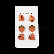 Thanksgiving Stud Earrings Set, With Wood and Steel Needle, Platinum, Squirrel, 16x14mm(EJEW-U016-01P-02)