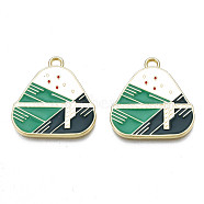 Alloy Enamel Pendants, Cadmium Free & Lead Free, Chinese Zongzi, Light Gold, Sea Green, 24x23x1.5mm, Hole: 1.8mm(PALLOY-N160-022)