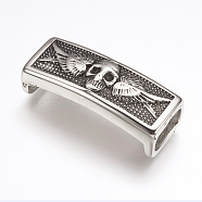 316 Surgical Stainless Steel Slide Charms, Rectangle with Skull & Wing, Antique Silver, 39.5x16x11mm, Hole: 7x12.5mm(STAS-F133-92AS)