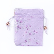 Silk Packing Pouches, Drawstring Bags, with Wood Beads, Lilac, 14.7~15x10.9~11.9cm(ABAG-L005-C05)