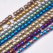 Electroplated Non-magnetic Synthetic Hematite Beads Strands, Faceted, Square, Mixed Color, 6x6x3mm, Hole: 0.5mm, about 68pcs/strand, 15.9 inch(40.5cm)(G-P367-C)