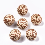 Printed Natural Wooden Beads, Macrame Beads Large Hole, Round with Leopard Print Pattern, Peru, 20x18mm, Hole: 4mm(X-WOOD-R270-06)