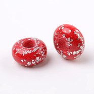 Handmade Polymer Clay Enamel European Beads, Large Hole Rondelle Beads, Red, 14x7.5mm, Hole: 5.5mm(FPDL-J002-28)
