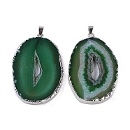 Natural Agate Big Pendants, Oval Charms, Dyed & Heated, with Platinum Plated Brass Findings, Green, 50~62x33~43x5~7mm, Hole: 7.5x4.5mm(KK-F868-29P-05)