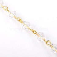 Handmade Bicone Glass Beads Chains for Necklaces Bracelets Making, with Golden Iron Eye Pin, Unwelded, Clear, 39.3 inch, Beads: 6mm(X-AJEW-JB00039-01)