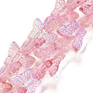 Transparent Glass Beads Strands, Butterfy, Pink, 12.5x15.5x5mm, Hole: 1mm, about 25pcs/strand, 9.84 inch(25cm)(GLAA-F114-04B)