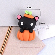 Opaque Resin Cabochons, for Hair Accessories, Halloween Theme, Cat with Pumpkin, Colorful, 24x17mm(OHAR-PW0001-483B)