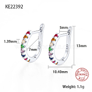 Rhodium Plated 925 Sterling Sliver Micro Pave Colorful Cubic Zirconia Hoop Earrings, with 925 Stamp, Platinum, 13x10.4mm(DD0491-4)